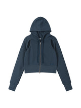 CUT OUT CROP HOOD ZIP-UP (INDIGO)