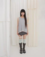 FLORAL LACE DOUBLE HOOD SLEEVELESS / GREY
