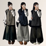 Bead Dangara ストライプニットフード付きベスト