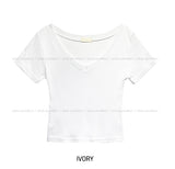 [U-BASIC] ソフトコットンVネッククロップドTシャツ