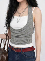 LAYERED-LOOK HALTER DRAPED TOP (3COLORS!)