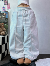 フリース 🤍🐏ラインポイントバルーンロングパンツ 🤍🩶🖤3カラー