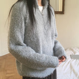 Zickleルーズフィットハーフジップアップブークレニットウェア