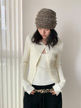 Chewing Ribbed Button Round Neck Long Sleeve Cardigan