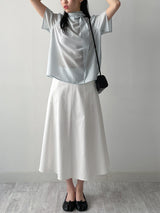 Stitched Cotton Flare Long Skirt