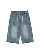STRING CAPRI DENIM PANTS BLUE
