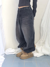 Curved overfit washed denim