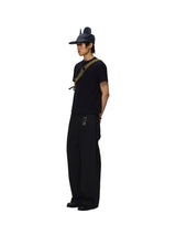 6CRAYON Black Box Fit T-Shirt with Offset Spliced Neckline & Classic Flock Print
