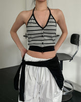 Multi strip knit halter sleeveless