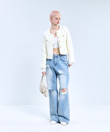 85-VIVAJ057 Line Fringe Crop Tweed Jacket White