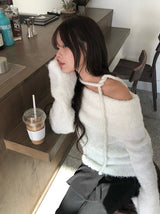 [Muffler Set/Wool Knit] Cozen Off-Shoulder Loose Fit Tie Knit