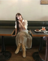 seer roll & layerd long chiffon sk