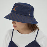 VA Curved Denim Stitch Detail Bucket Hat / Indigo