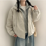Char Hoodie Layered Color Matching Hood Zip-Up Padded Jumper 