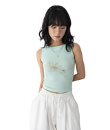 Flower Print Boat Neck Crop Tank Top