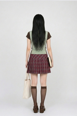 DOUBLE BUCKLE PLAID CHECK PLEATS SKIRT (2COLORS!)