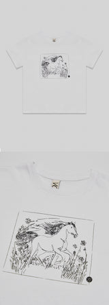 フラワーホースグラフィックTシャツ_White