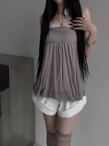 layered mesh chiffon balloon top
