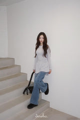 Trendy lace frill long-sleeved shirring T-shirt