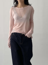 ボートネックテンセルシースルーTシャツ