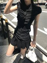 City Class Sheer Shirring HAlf Shirt& Skirt SET 