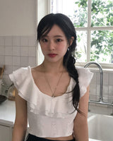 [ md pick ] dieet lace & frill white top