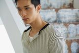 ストライプヘンリーネックハーフTシャツ(Ivory)
