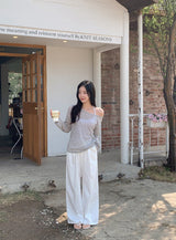 See-through Boat Neck Linen Knit (6color)