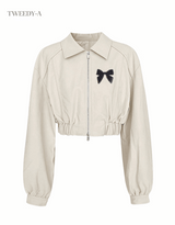 Fuppy Ribbon Detail Two-Way Leather Jacket 2 Color