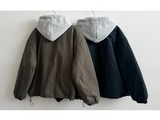 Char Hoodie Layered Color Matching Hood Zip-Up Padded Jumper 