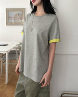 [unisex] ロベン カラーマッチング ロールアップ ショートスリーブ Tシャツ