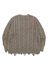 MABEL R-NECK DAMAGE CABLE KNIT UNISEX (2COLOR)
