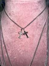 Double cubic sharp cross necklace