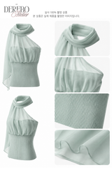 one-shoulder mint chiffon sleeveless top 
