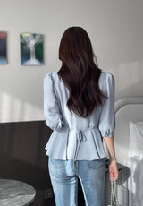 Lua V-neck Peplum Three Quarter Blouse