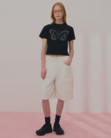 テキストバタフライクロップTシャツ-BLACK