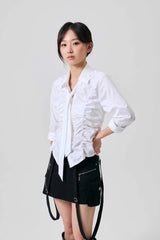 ELISE TIE SHIRRING SHIRT / WHITE