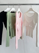 Double Layered Color V-Neck Long Sleeve T-Shirt