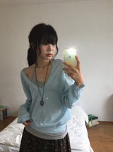 Otsuri Loose-Fit Summer Deep V-Neck Knit