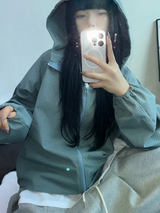2WAY🩵 オーバールーズチェックウィンドブレーカージップアップ🩵🖤🤎3COLOR