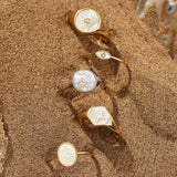 Evil Eye Minimal Line Mother of Pearl 925 Silver + 14k gold platingAdjustable Size Ring R030-01G