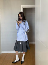 ブルーストライプルーズフィットロングスリーブシャツ
