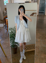 Pastel Pogeun Ribbon Short-Sleeved Knit Cardigan (3color)