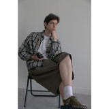 Vintage washing beige check shirts