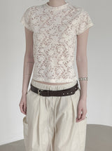 Floral Punching Lace Short Sleeve Tee
