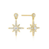 gold nova star drop stud 14k gold plating + 925 silver earrings E071-02G