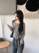 シースルービスチェレイヤードストラップウールニット (5color)
