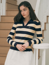 COLLAR BOARDER KNIT NAVY