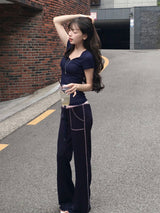[ high-teen mood ] glow up pink-stitch low bootcut pt