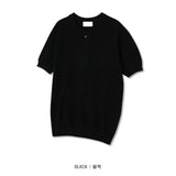 LMN Sufima Waffle One Button Short Sleeve Knit (4 colors)